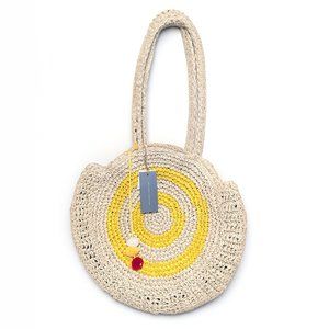 NWT Expressions NYC Yellow  Straw Braided Round Fringe Handbag Large